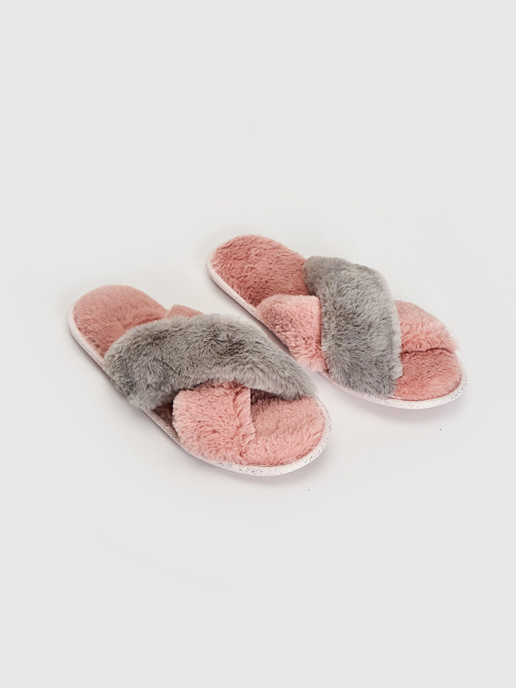 Pembe Kadın Çapraz Bant Pelüş Ev Terliği