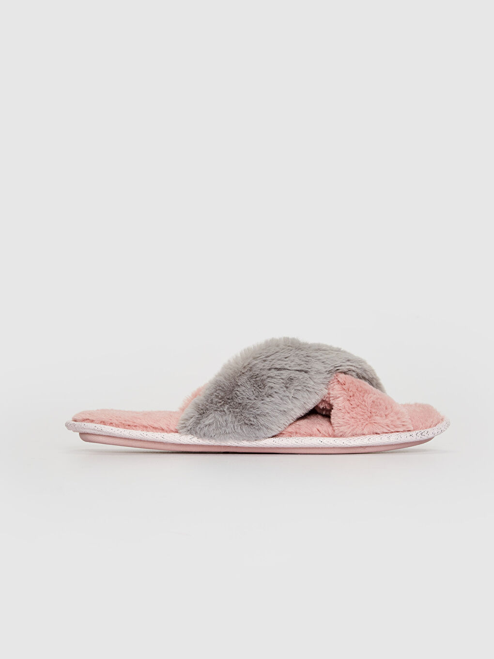 Pembe Kadın Çapraz Bant Pelüş Ev Terliği-5