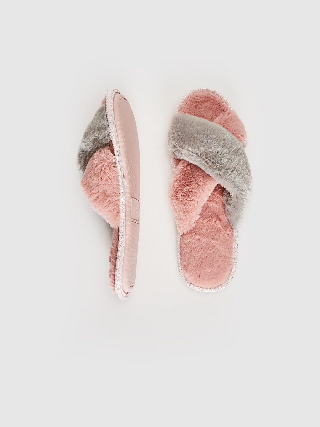 Pembe Kadın Çapraz Bant Pelüş Ev Terliği-2