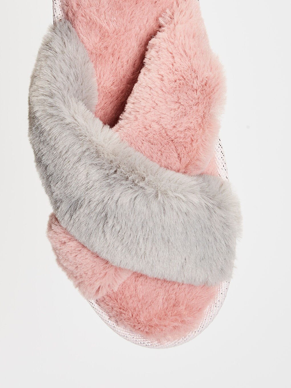 Pembe Kadın Çapraz Bant Pelüş Ev Terliği-1