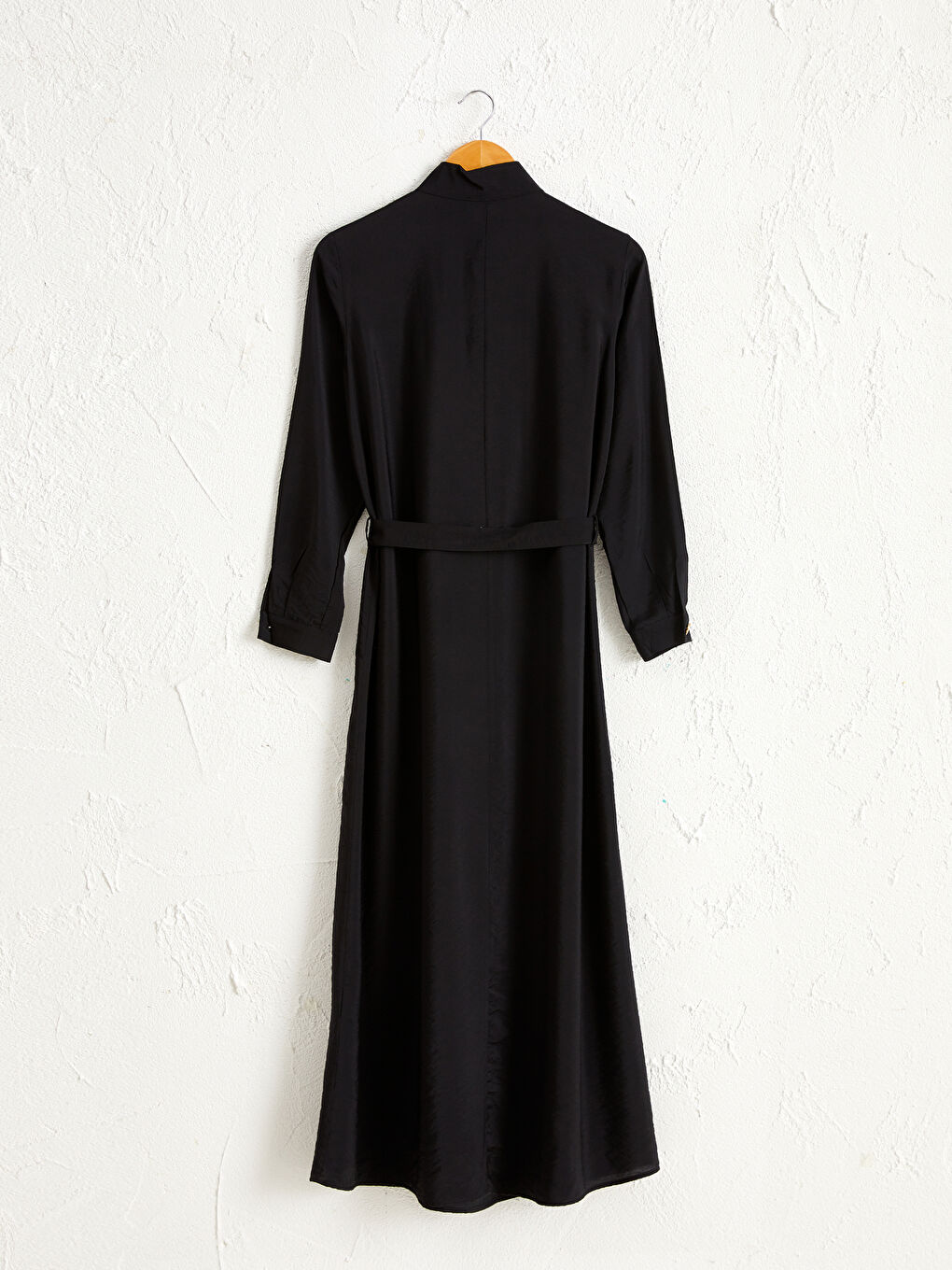 Siyah Belden Kuşaklı Viskon Gömlek Elbise-1