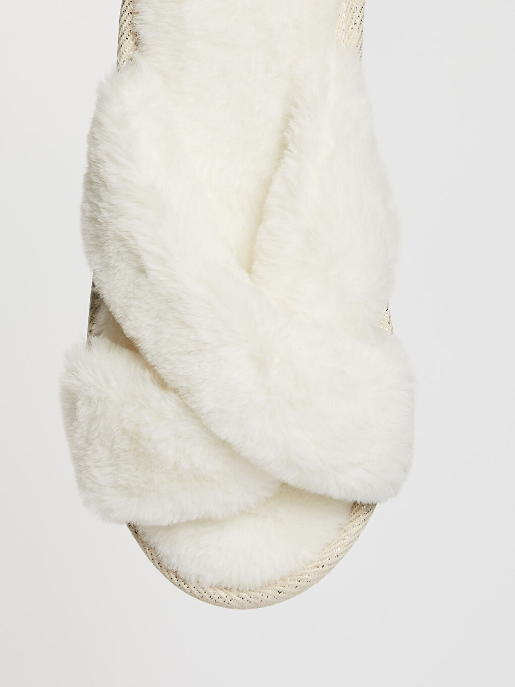 Ekru Kadın Çapraz Bant Pelüş Ev Terliği-2