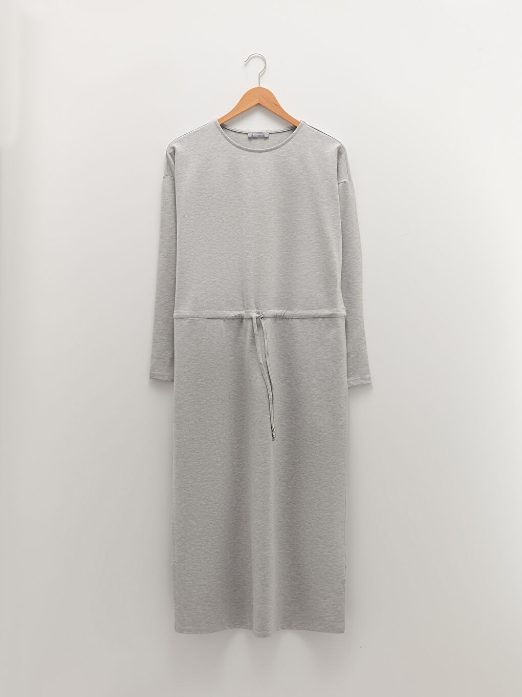 Gri Bisiklet Yaka Düz Uzun Kollu Kadın Elbise-5