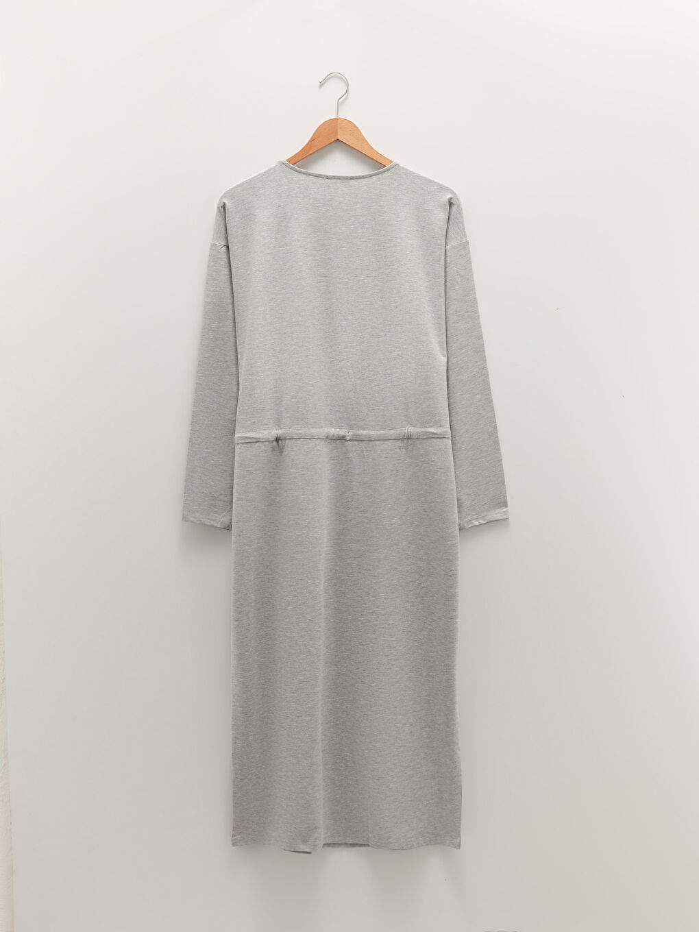 Gri Bisiklet Yaka Düz Uzun Kollu Kadın Elbise-6