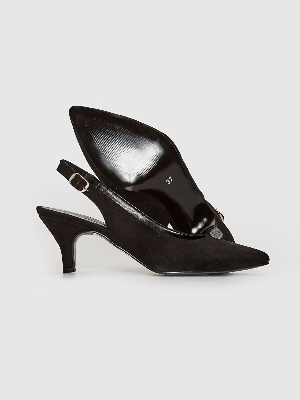 Siyah Kadın Sivri Burun Topuklu Ayakkabı-3