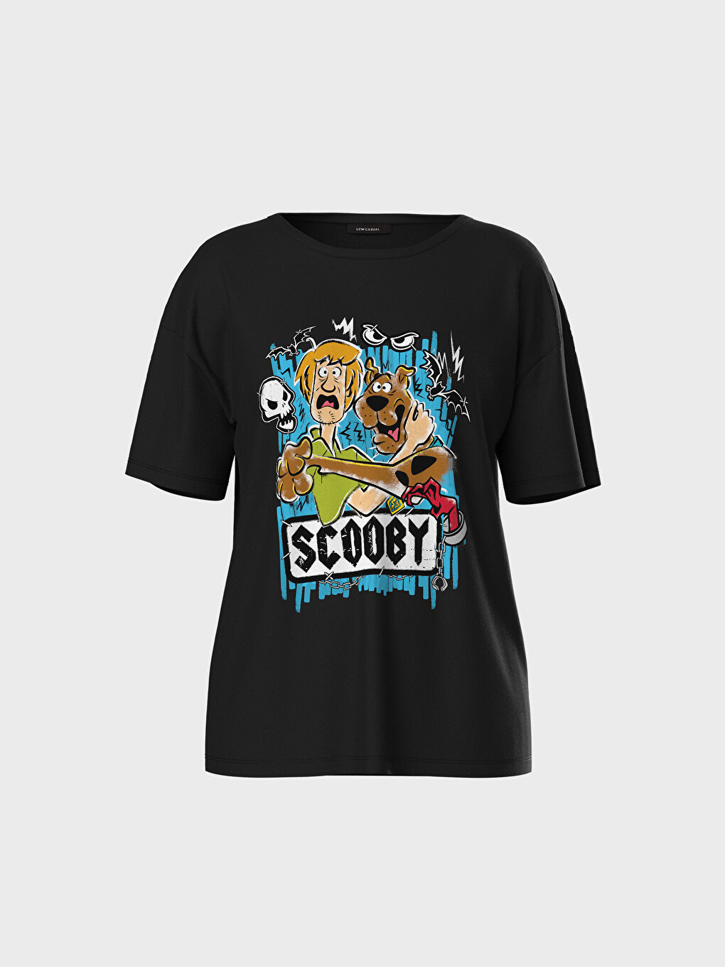 Siyah Bisiklet Yaka Kısa Kollu Kadın Tişört-1