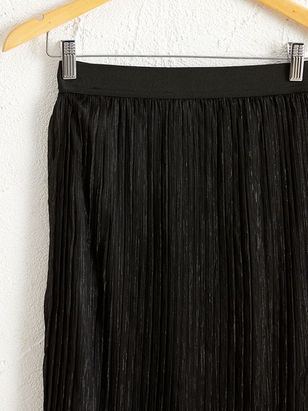 Siyah Standart Fit Şifon Kadın Pileli Etek-2