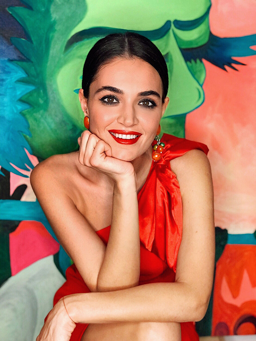 Kırmızı Appleline Düz Tek Omuz Kadın Elbise-7