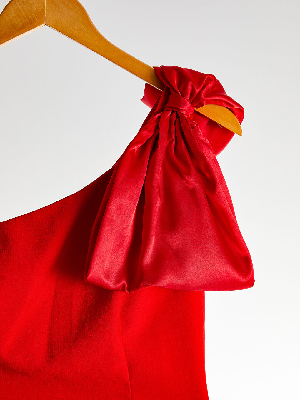 Kırmızı Appleline Düz Tek Omuz Kadın Elbise-9