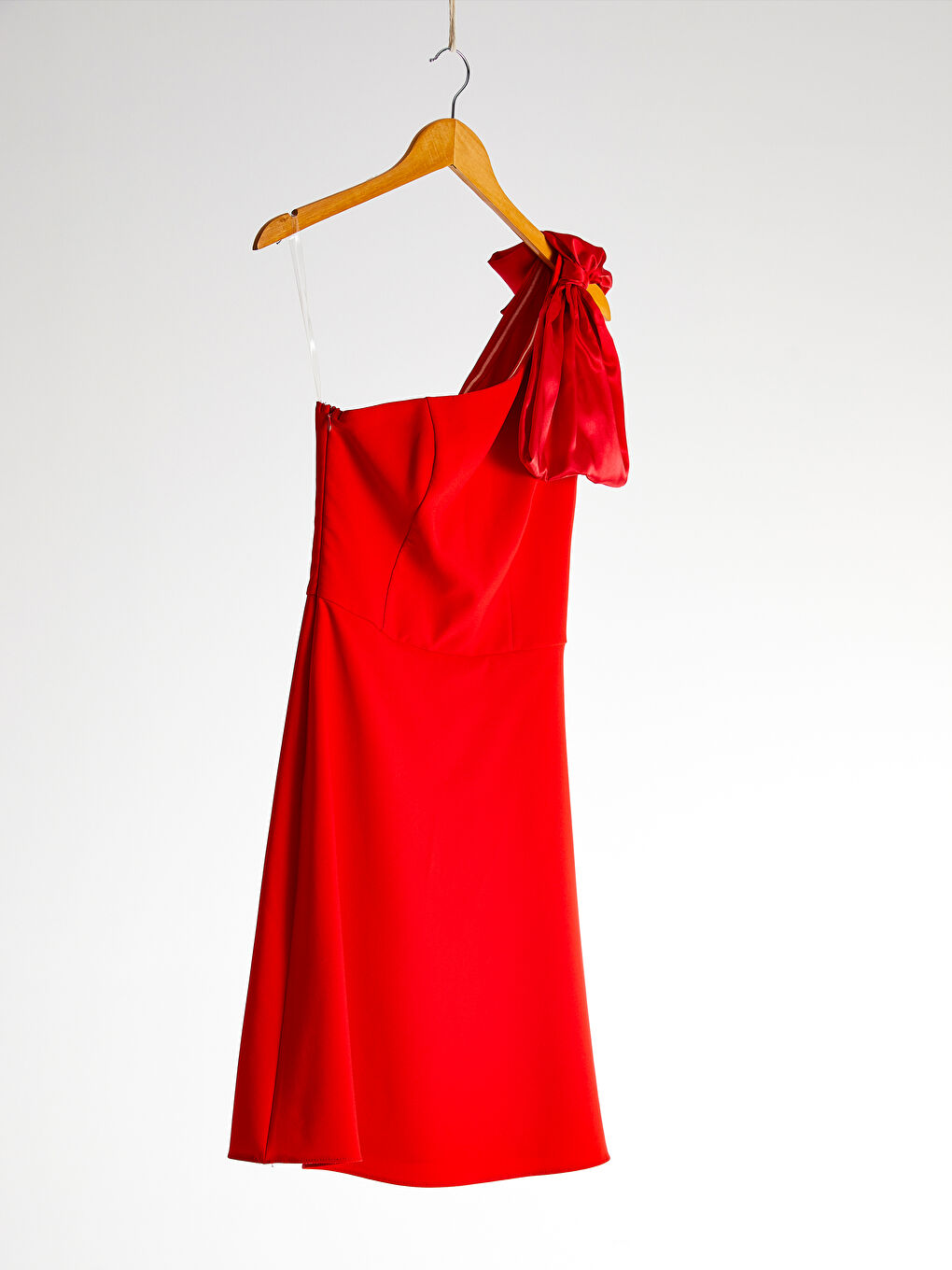 Kırmızı Appleline Düz Tek Omuz Kadın Elbise-8