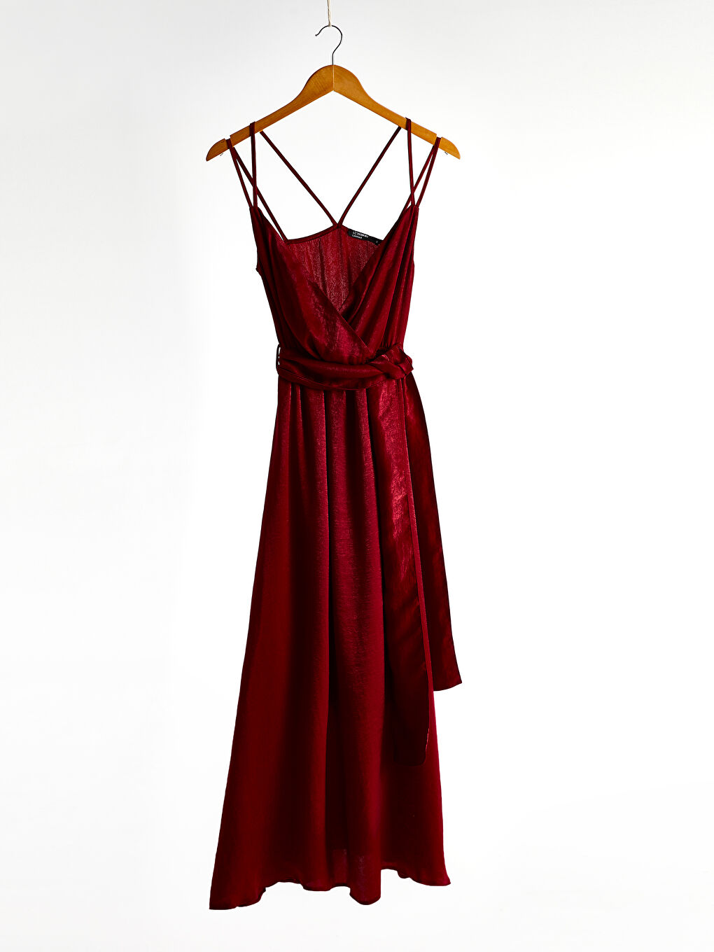 Bordo Askılı Kadın Elbise-7