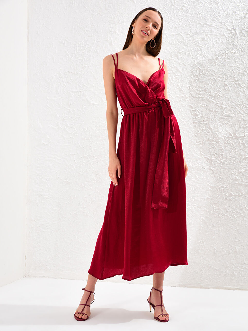 Bordo Askılı Kadın Elbise