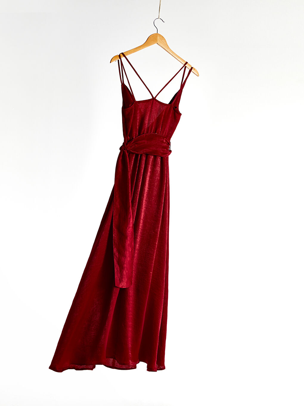 Bordo Askılı Kadın Elbise-4