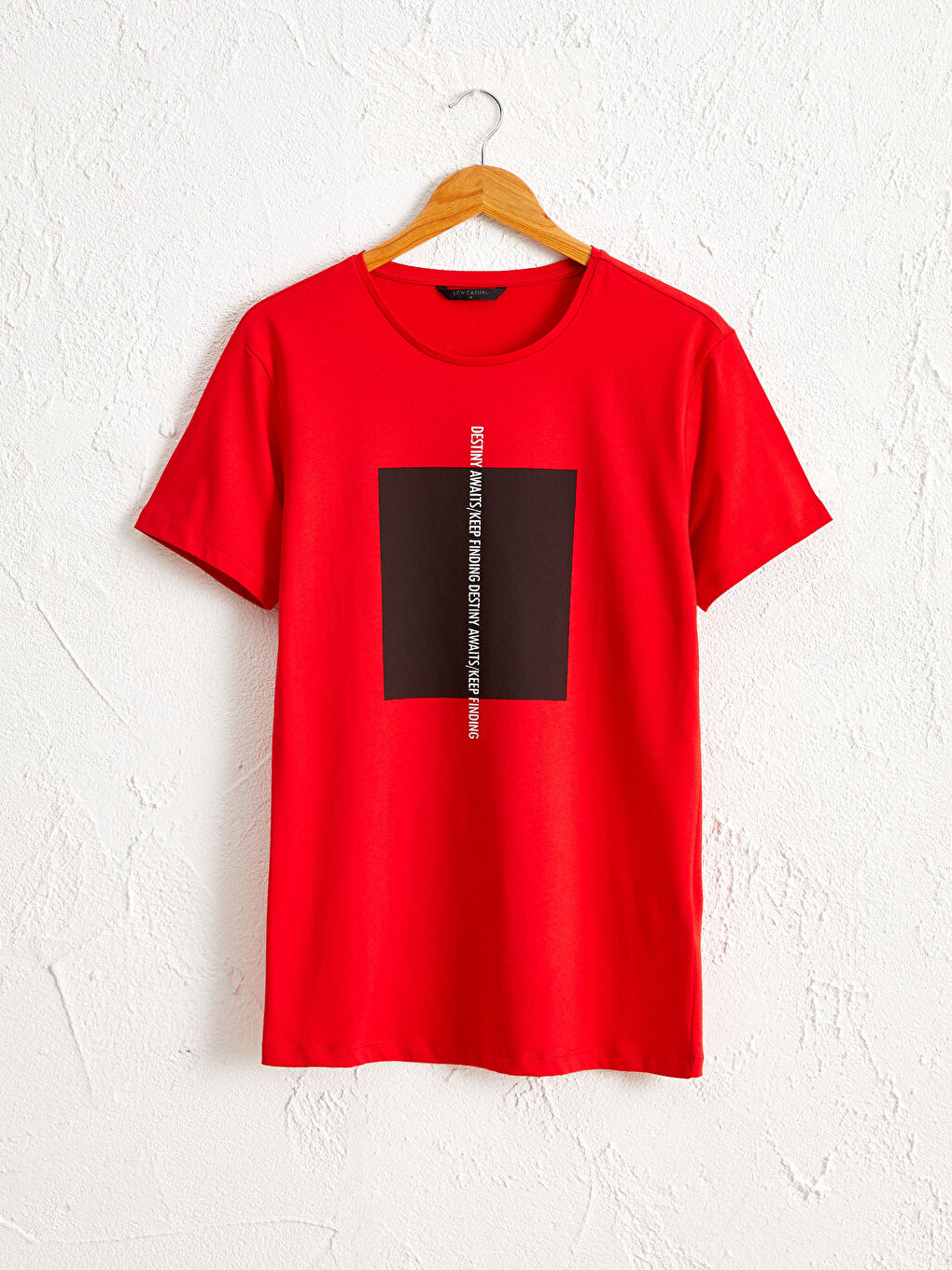 Kırmızı Bisiklet Yaka Baskılı Penye Tişört