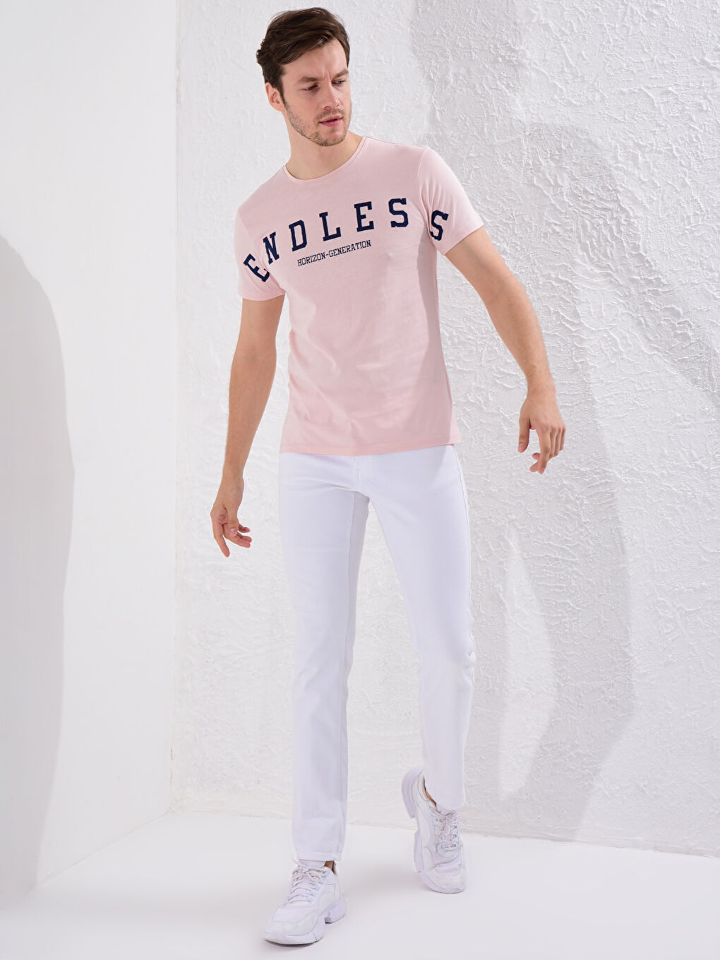 Pembe Bisiklet Yaka Baskılı Penye Tişört-2