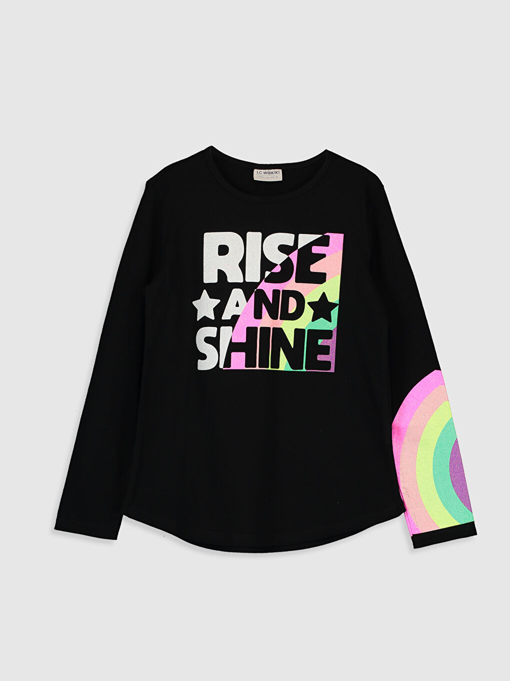 Siyah Bisiklet Yaka Uzun Kollu Kız Çocuk Tişört