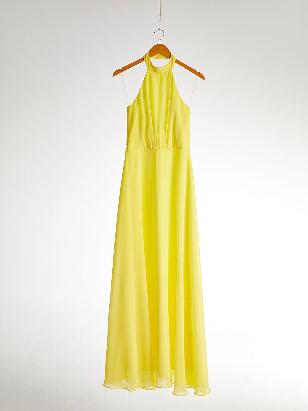 Sarı Kadın Yarım Balıkçı Yaka Düz Elbise-2