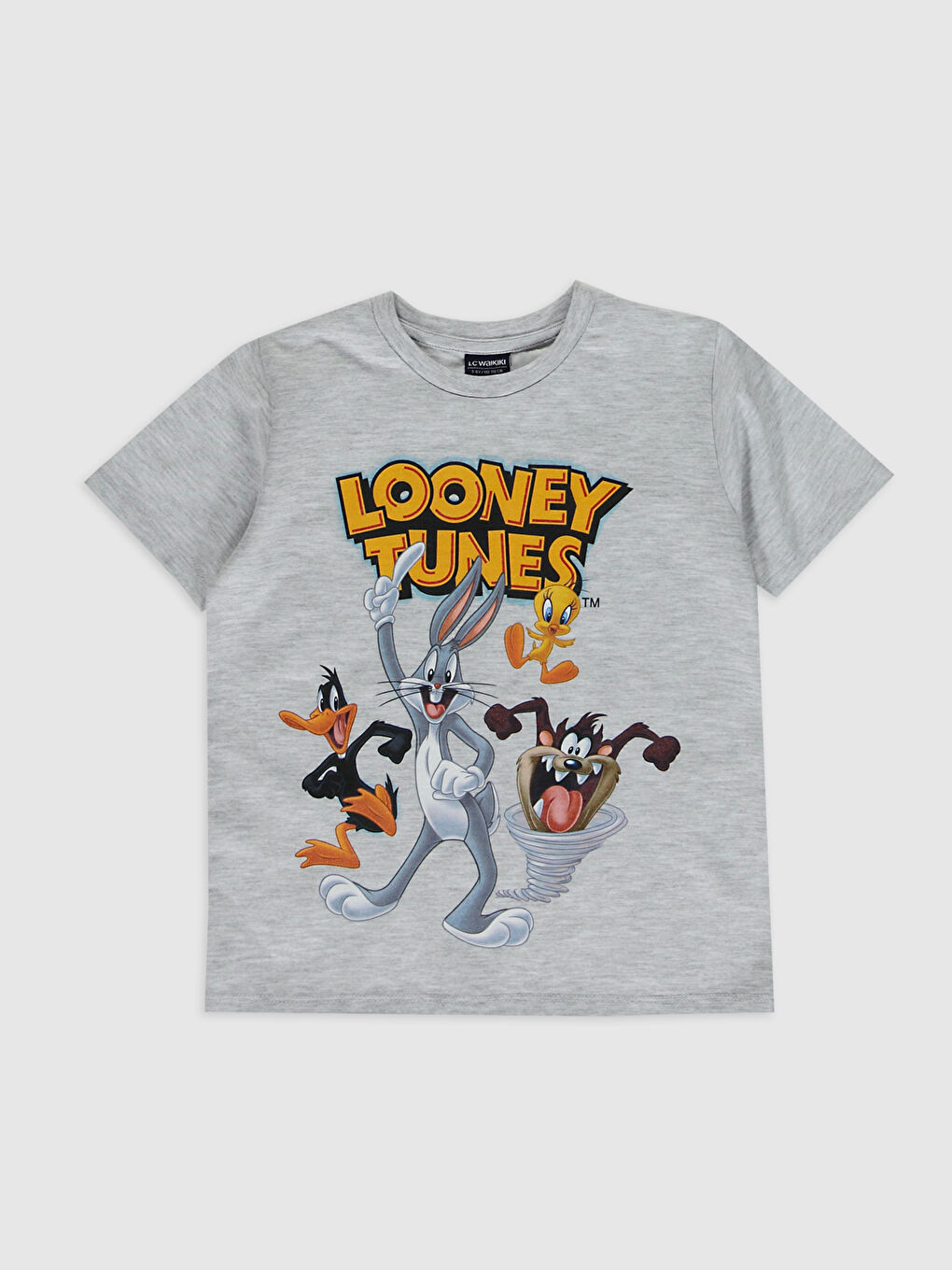 LCW Kids Açık Gri Melanj Erkek Çocuk Looney Tunes Baskılı Tişört