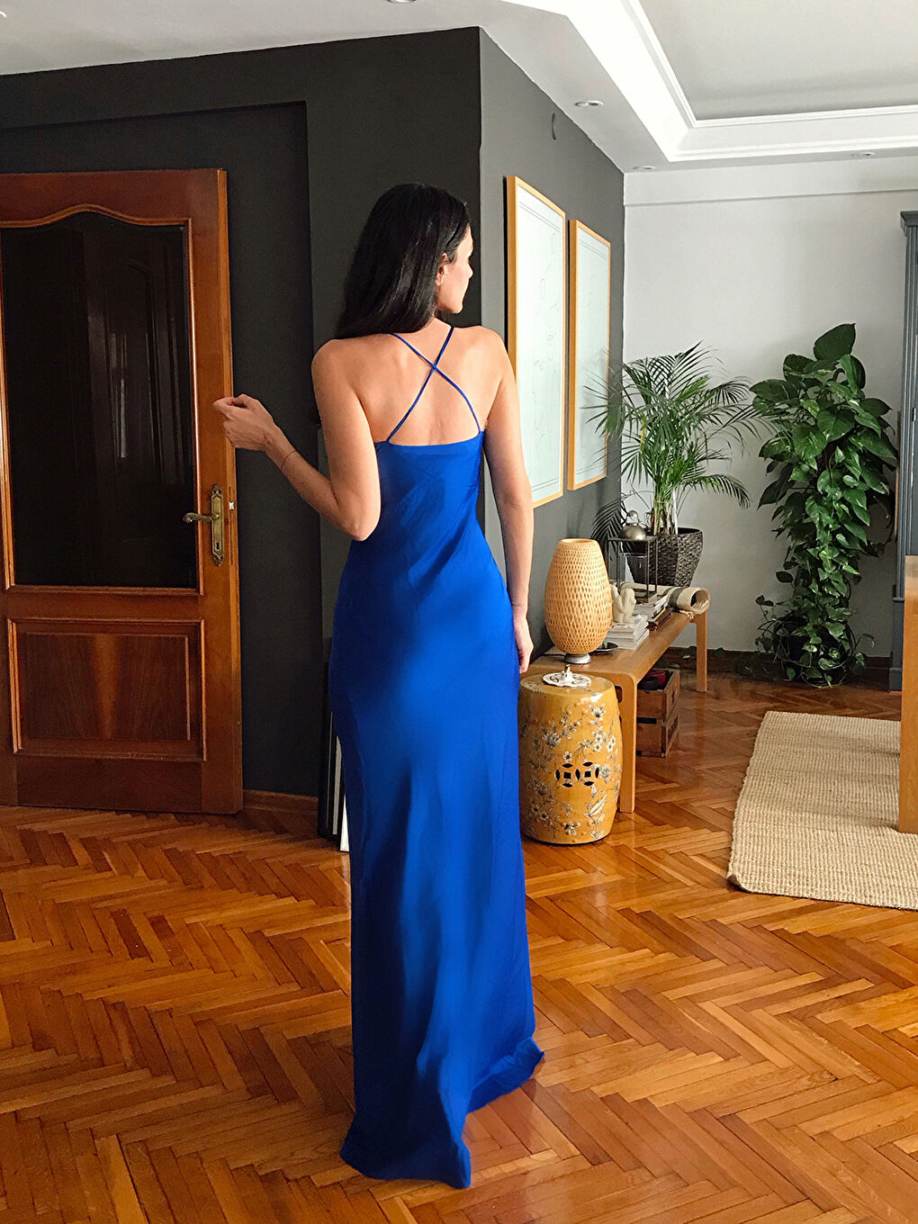 Lacivert Askılı Kadın Elbise-5