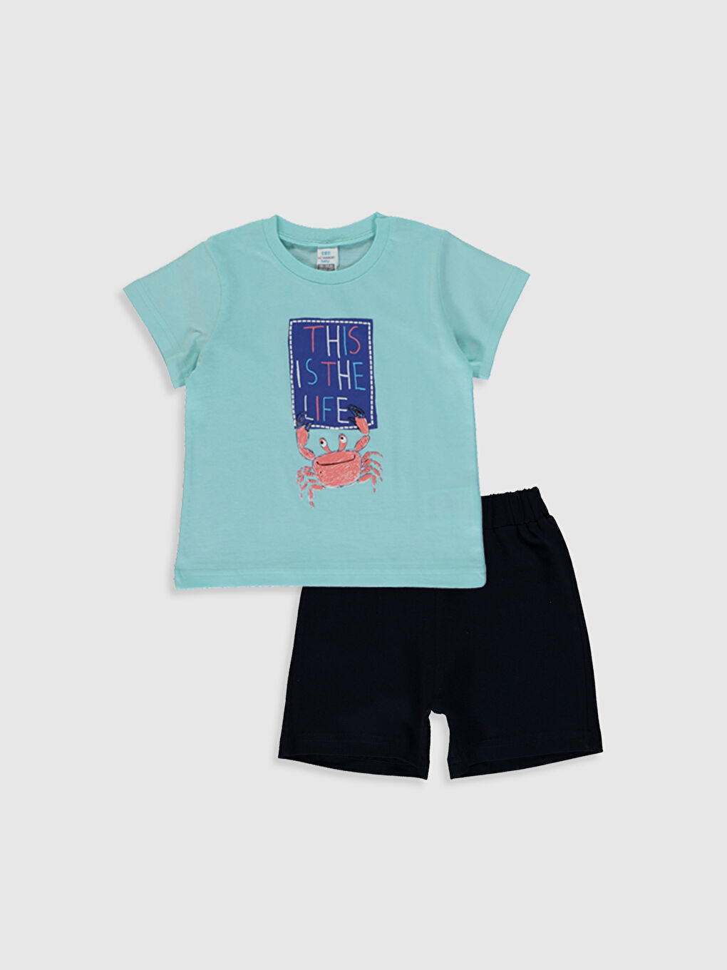 Mavi Bisiklet Yaka Kısa Kol Baskılı Erkek Bebek Tişört ve Şort 2'li