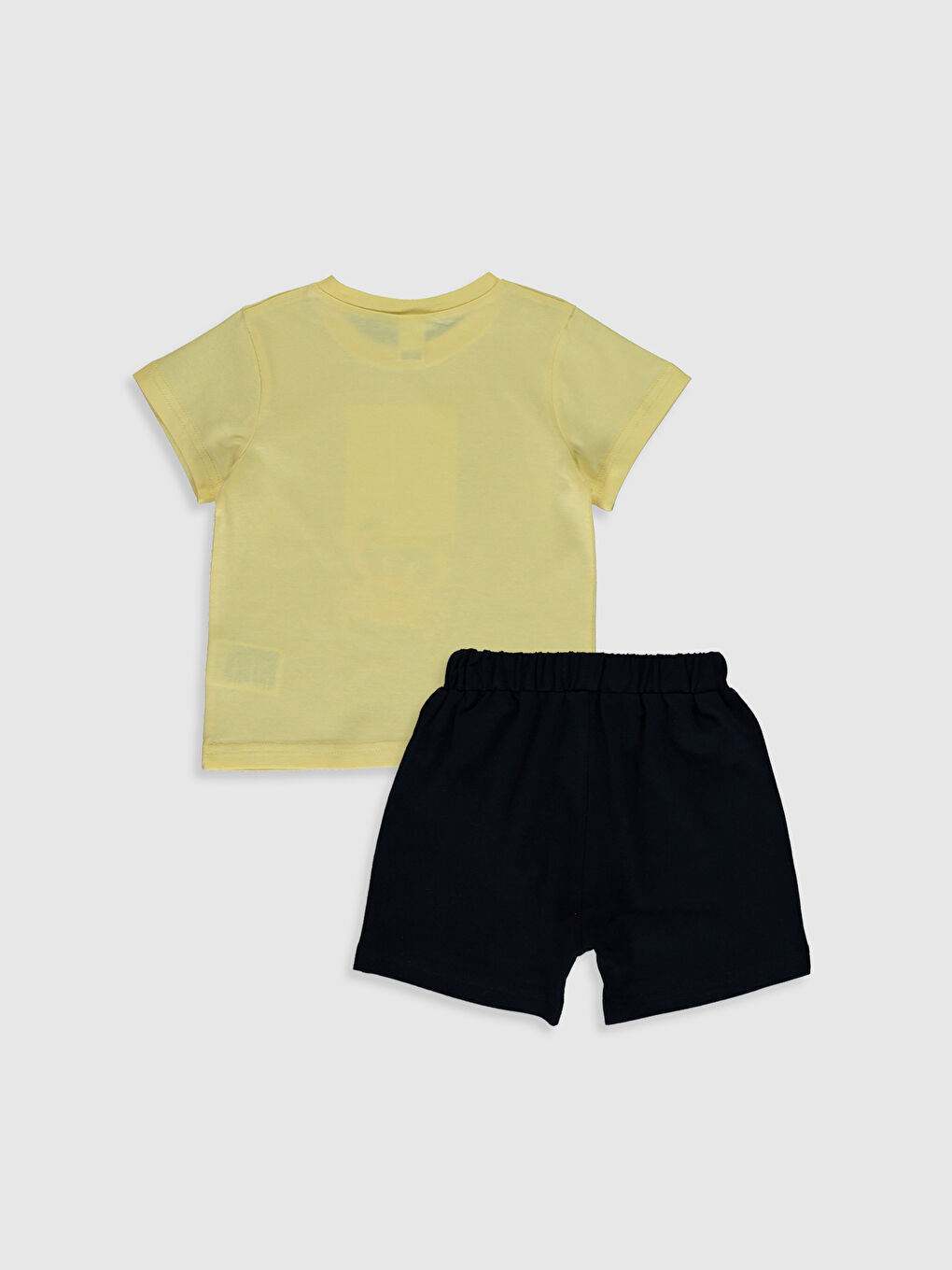 Sarı Bisiklet Yaka Kısa Kol Baskılı Erkek Bebek Tişört ve Şort 2'li-1