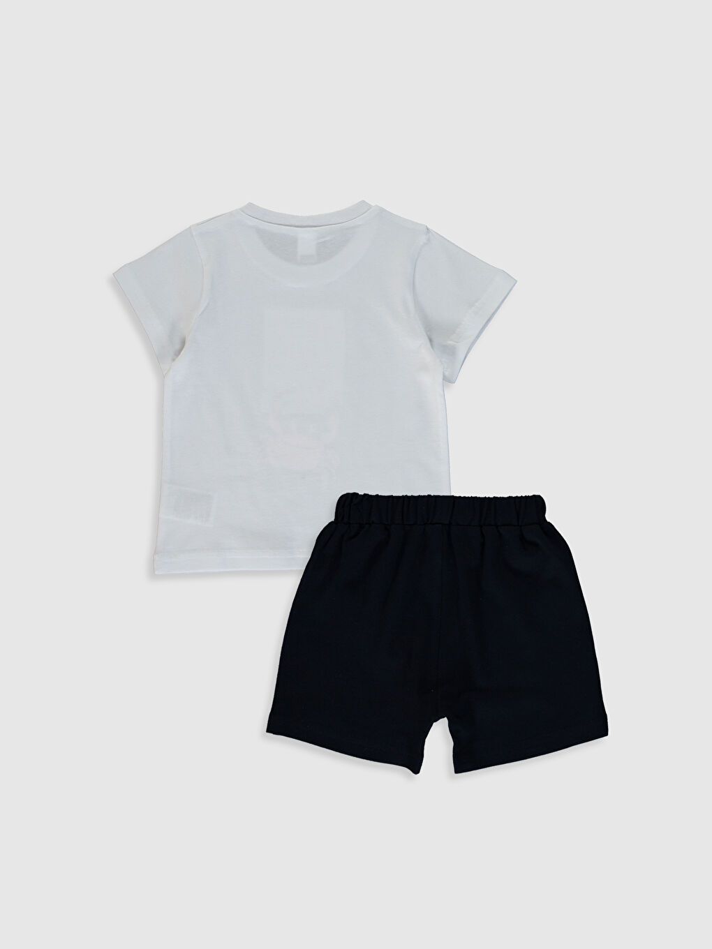 Beyaz Bisiklet Yaka Kısa Kol Baskılı Erkek Bebek Tişört ve Şort 2'li-1