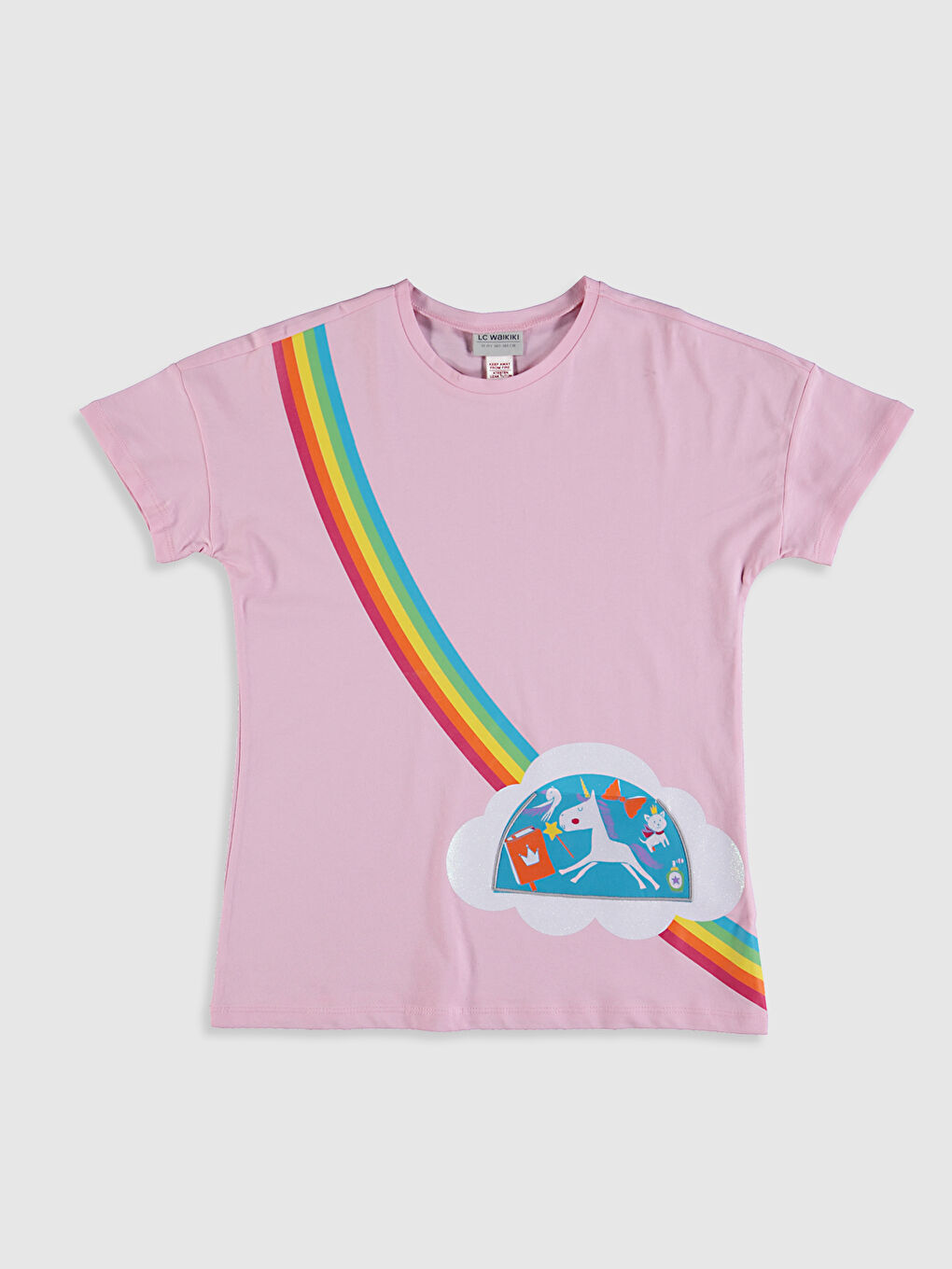 Pembe Kız Çocuk Baskılı Pamuklu Tişört