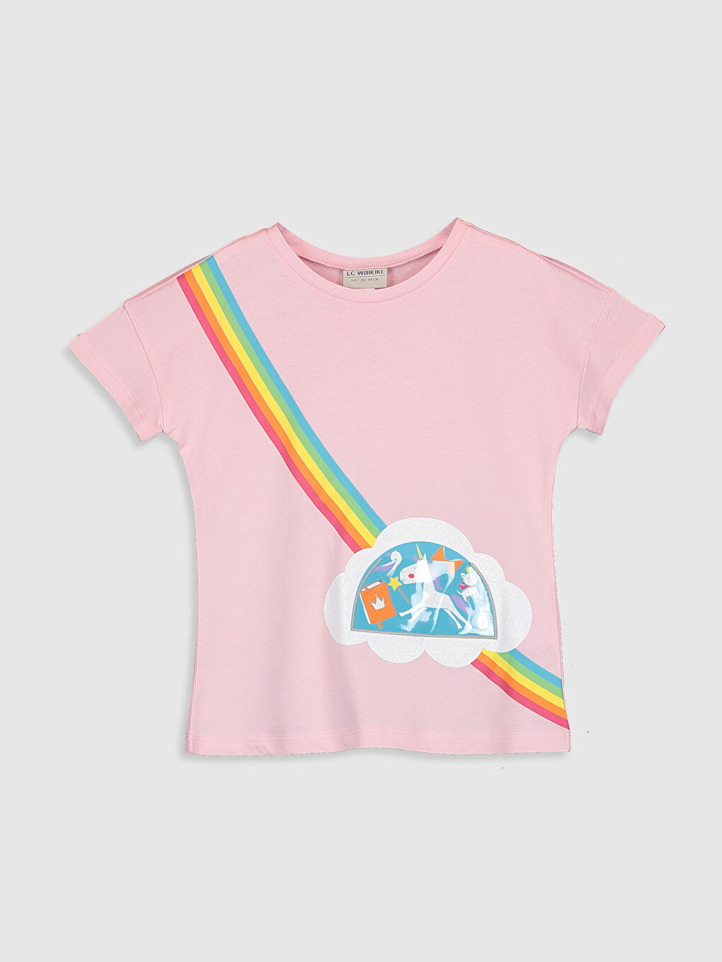 Pembe Kız Çocuk Baskılı Pamuklu Tişört-1