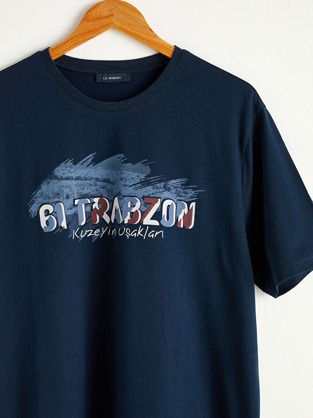 Lacivert Bisiklet Yaka Trabzon Baskılı Penye Tişört-2
