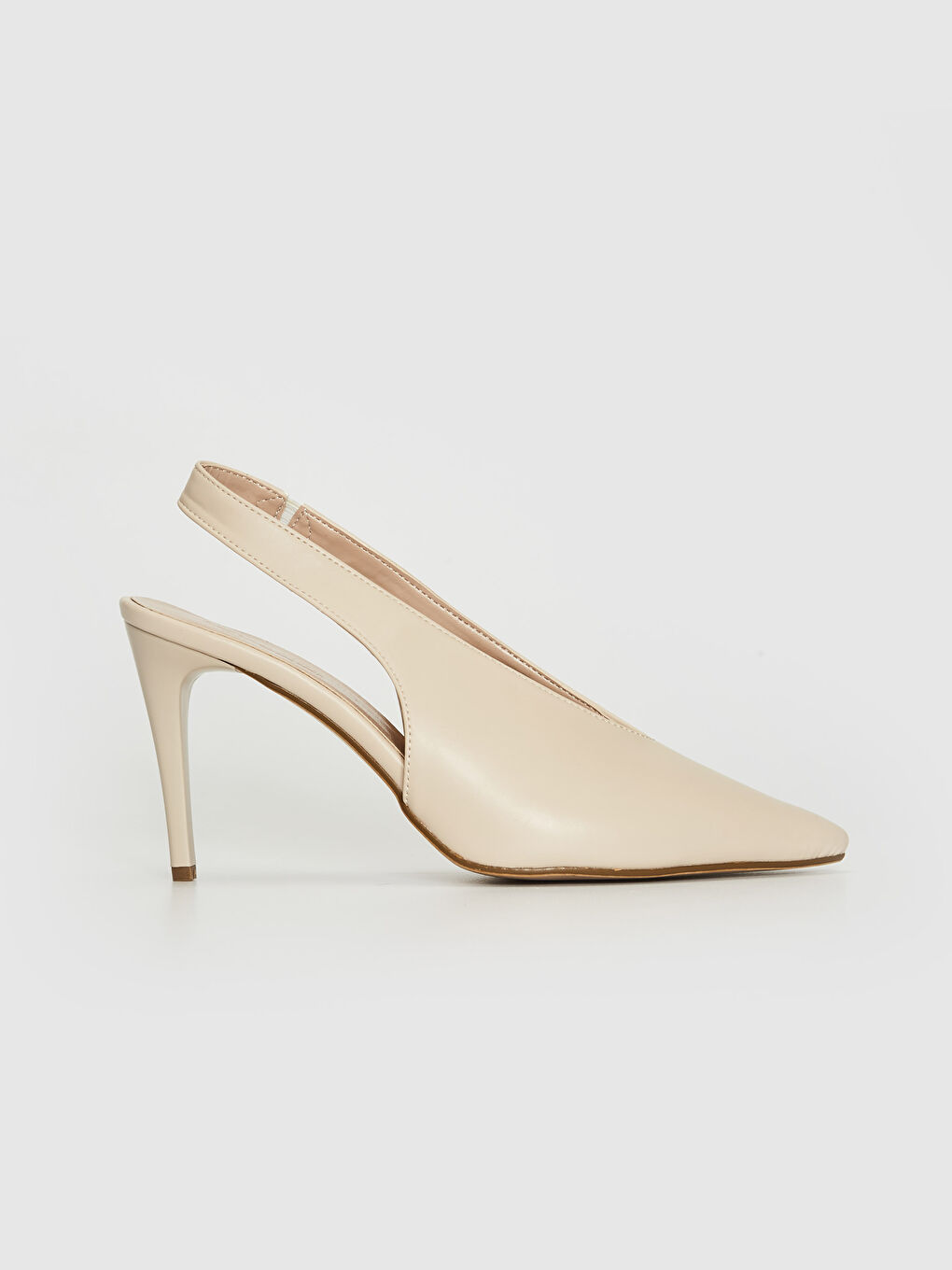 Bej Kadın Sivri Burun Topuklu Ayakkabı-2