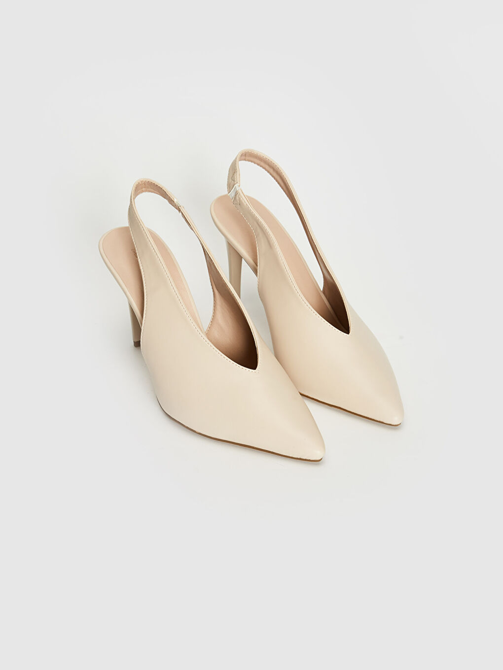 Bej Kadın Sivri Burun Topuklu Ayakkabı-3