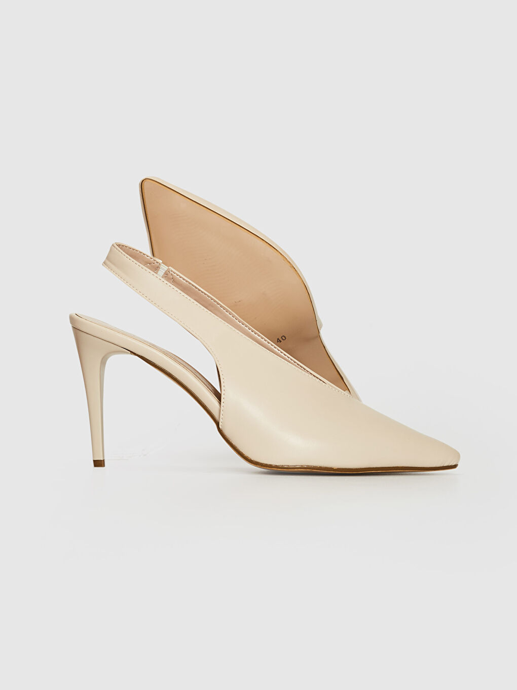 Bej Kadın Sivri Burun Topuklu Ayakkabı-5