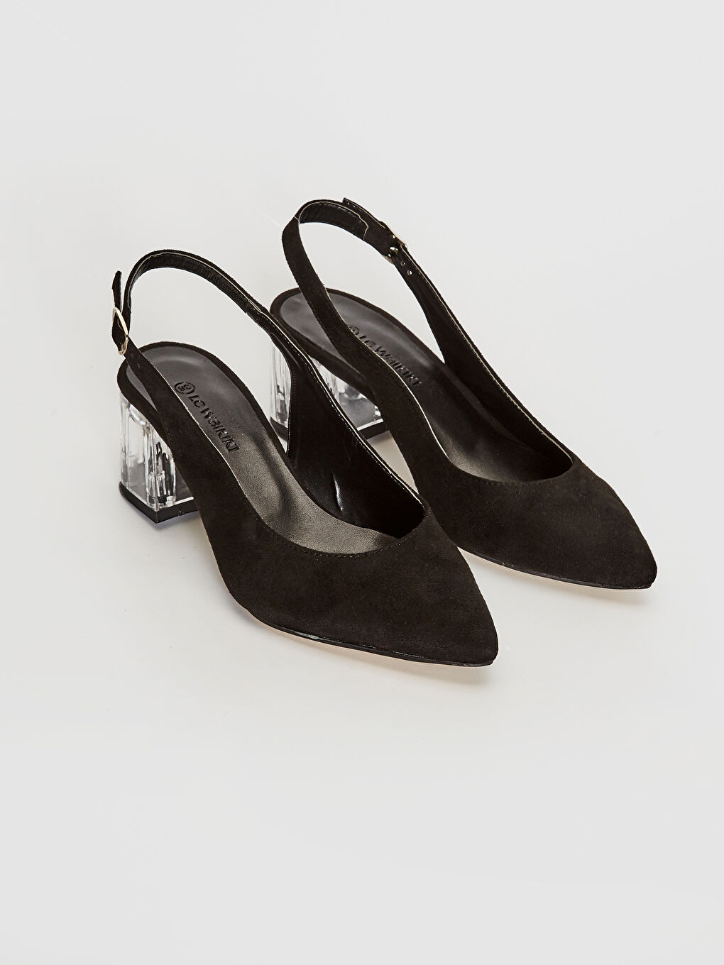 Siyah Kadın Şeffaf Topuk Sivri Burun Topuklu Ayakkabı