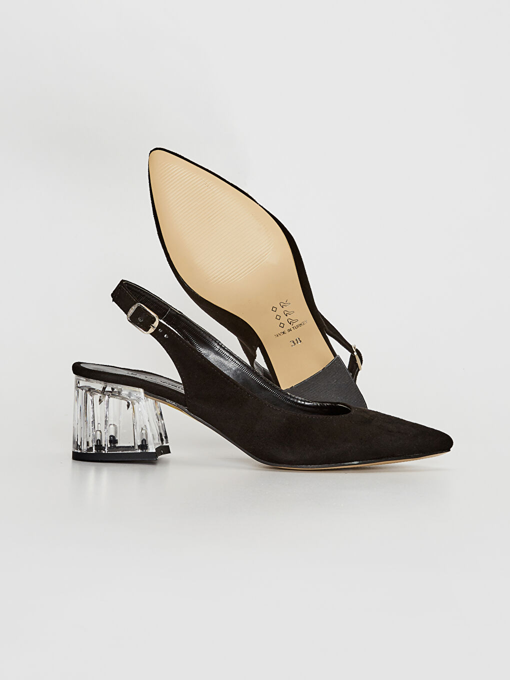 Siyah Kadın Şeffaf Topuk Sivri Burun Topuklu Ayakkabı-2