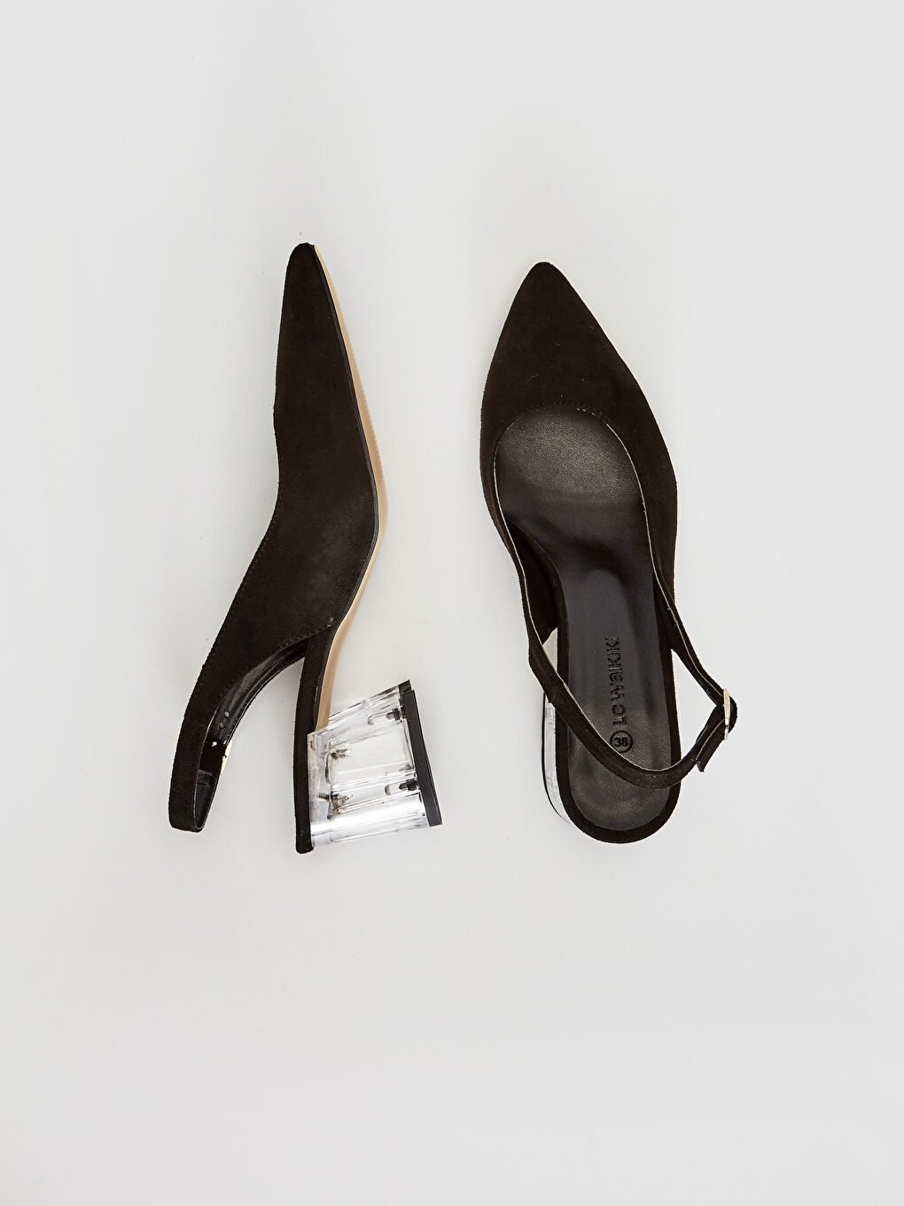 Siyah Kadın Şeffaf Topuk Sivri Burun Topuklu Ayakkabı-4