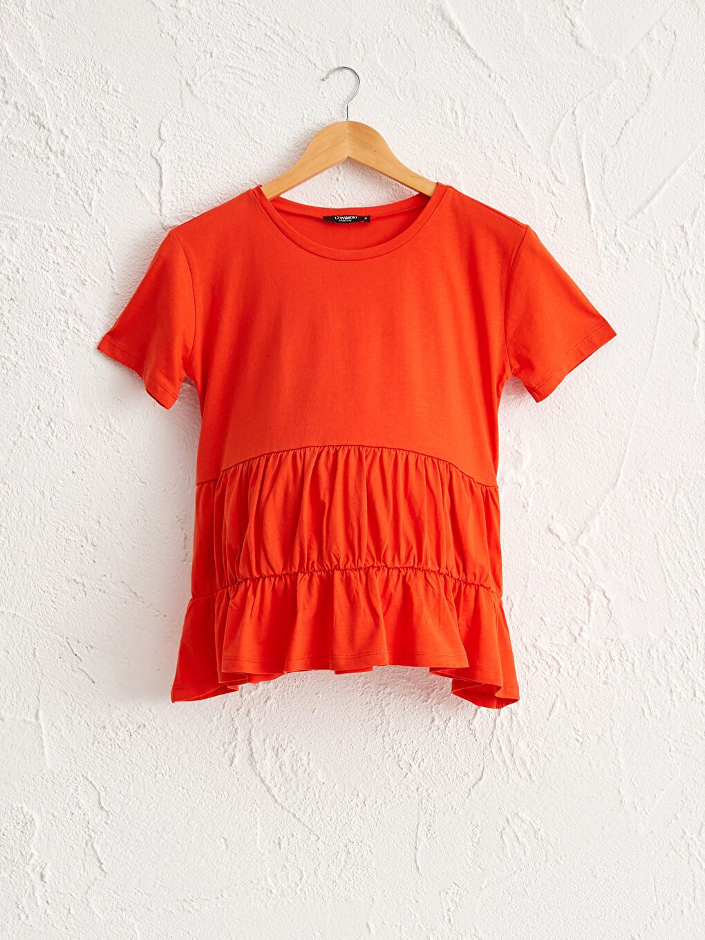 Turuncu Fırfır Detaylı Pamuklu Hamile Tişört