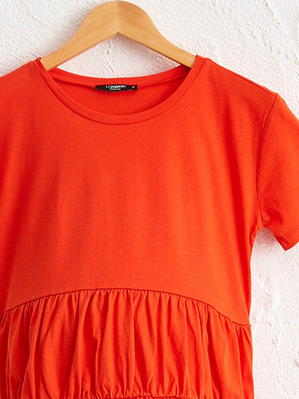 Turuncu Fırfır Detaylı Pamuklu Hamile Tişört-1