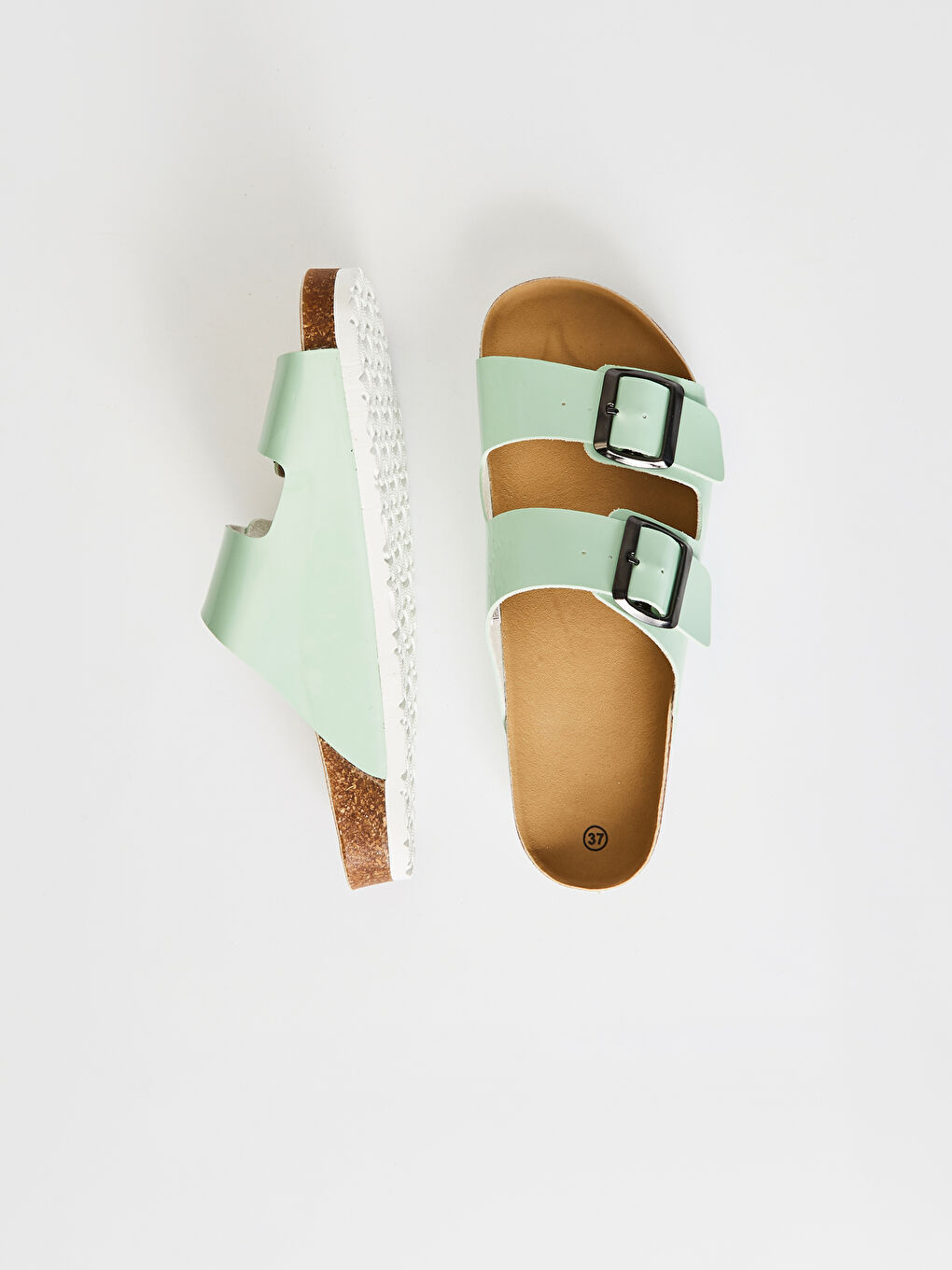 Yeşil Kadın Çift Bantlı Kalın Taban Terlik-4