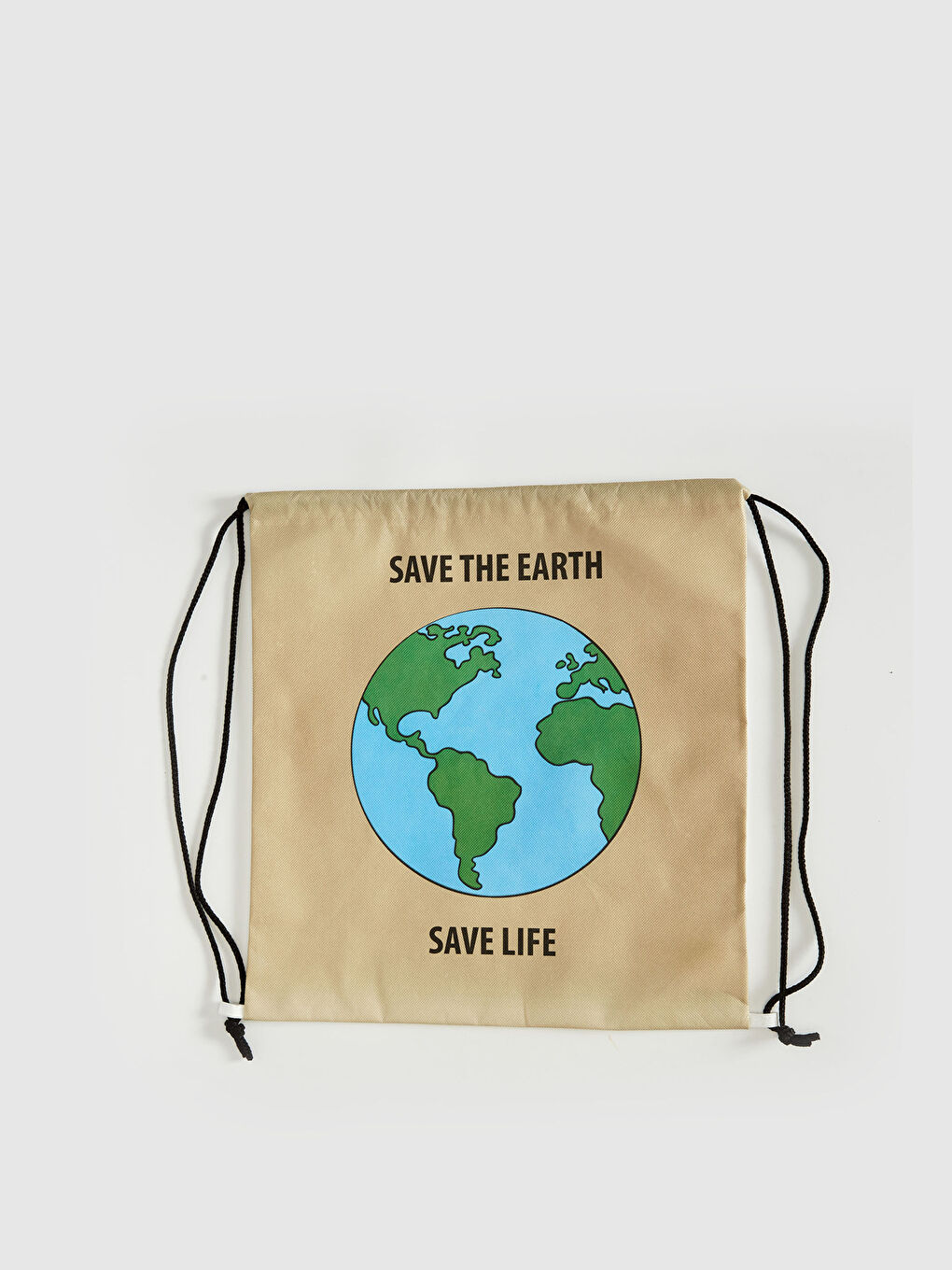 Bej Doğa Dostu Büzgü Kapamalı Baskılı Çanta