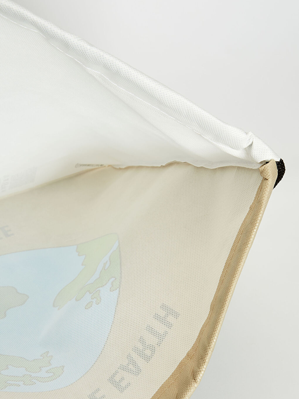 Bej Doğa Dostu Büzgü Kapamalı Baskılı Çanta-3