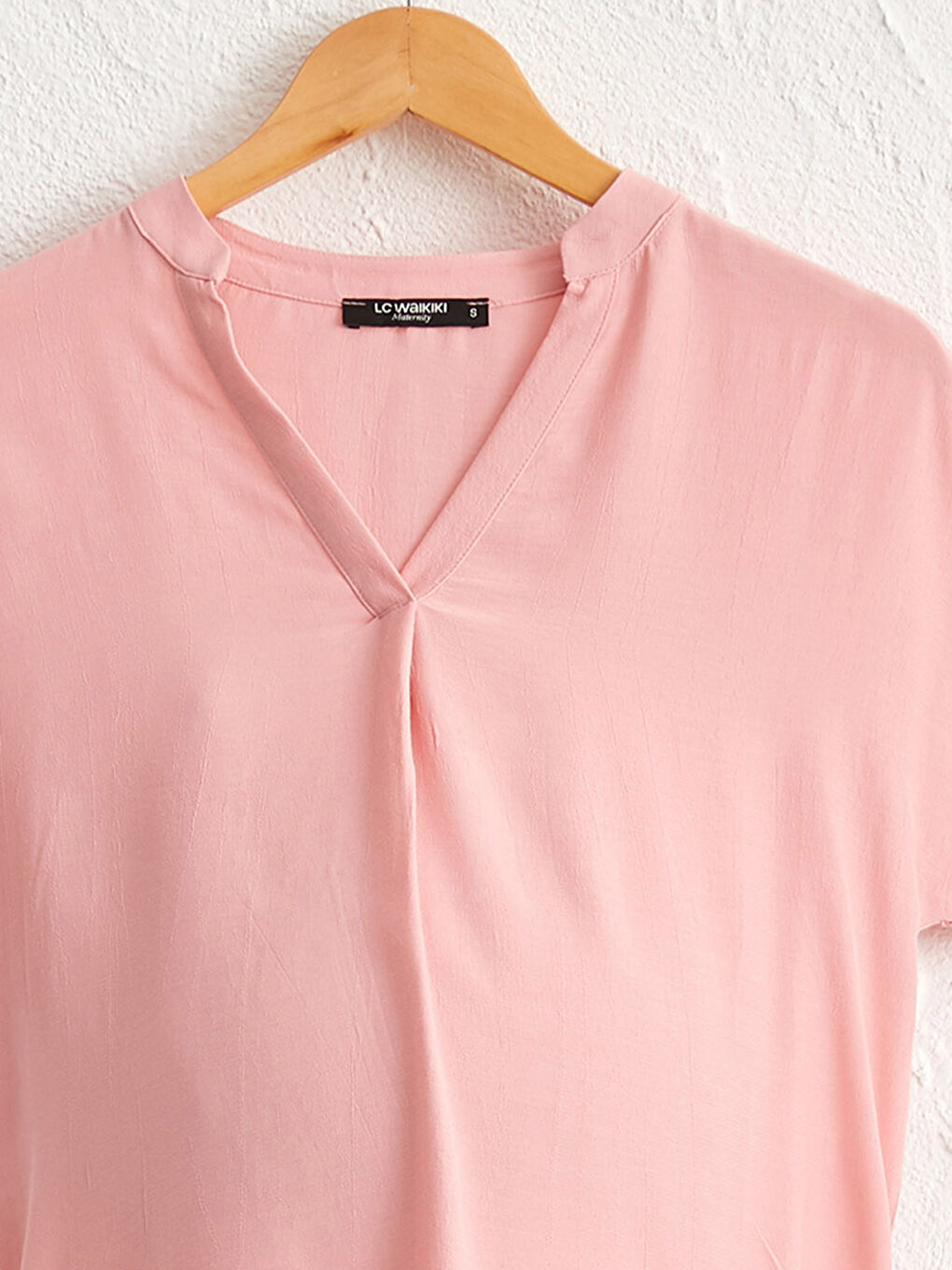 Pembe Yaka Detaylı Viskon Hamile Bluz-1