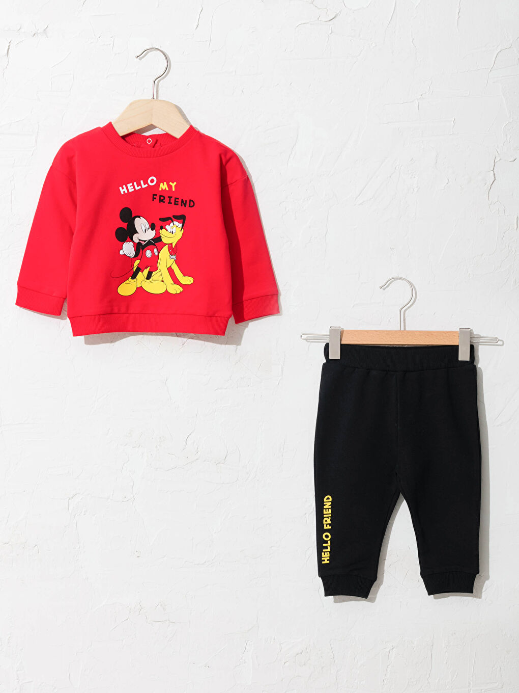 Crew Neck Long Sleeve Mickey Mouse Printed Sweatshirt and Trousers