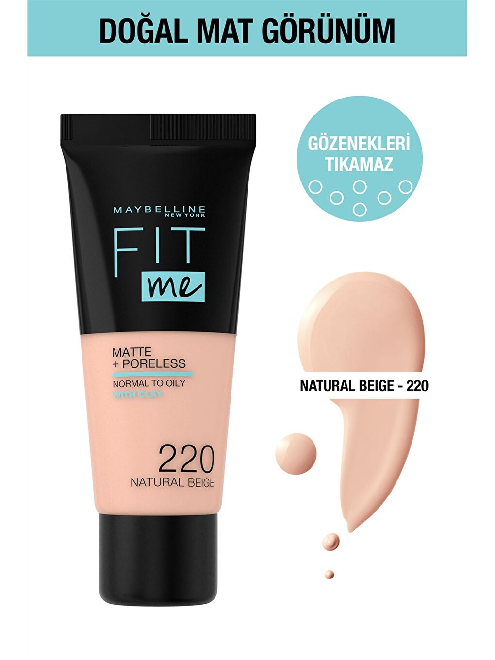 L'Oreal Paris Fit Me Matte + Poreless Foundation - 220 Natural Beige -0SAT42Z8-M0T