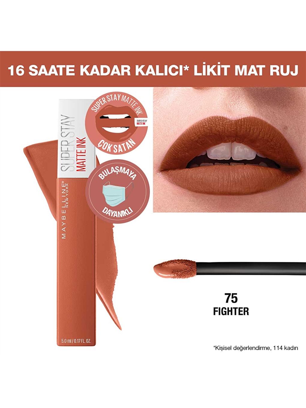 LOREAL PARIS Super Stay Matte Ink Liquid Mat Lipstick - 75 Fighter - Brown -0SAT54Z8-M0T