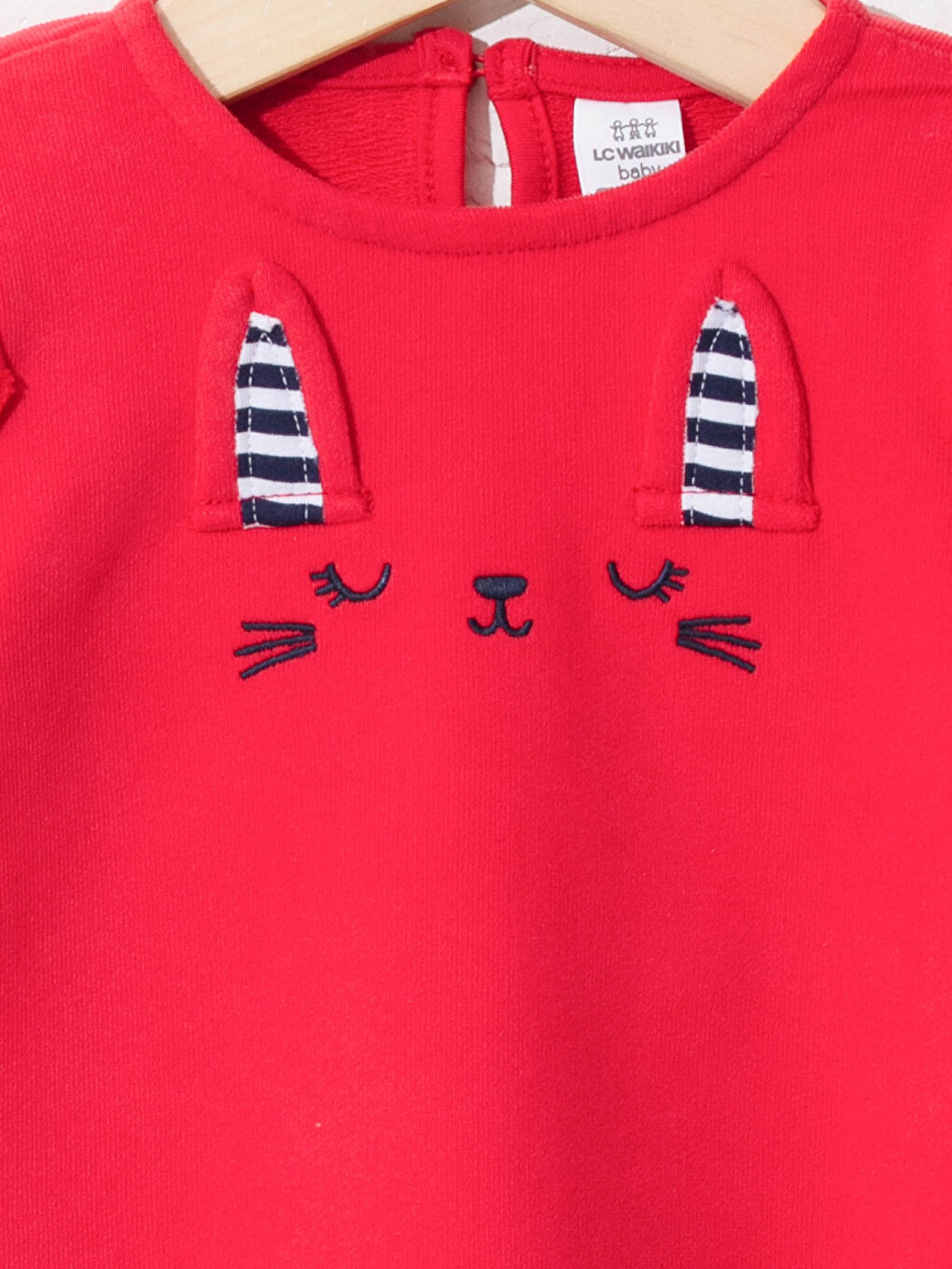Kırmızı Bisiklet Yaka Uzun Kol Çizgili Kız Bebek Tişört ve Pantolon 2'li-2