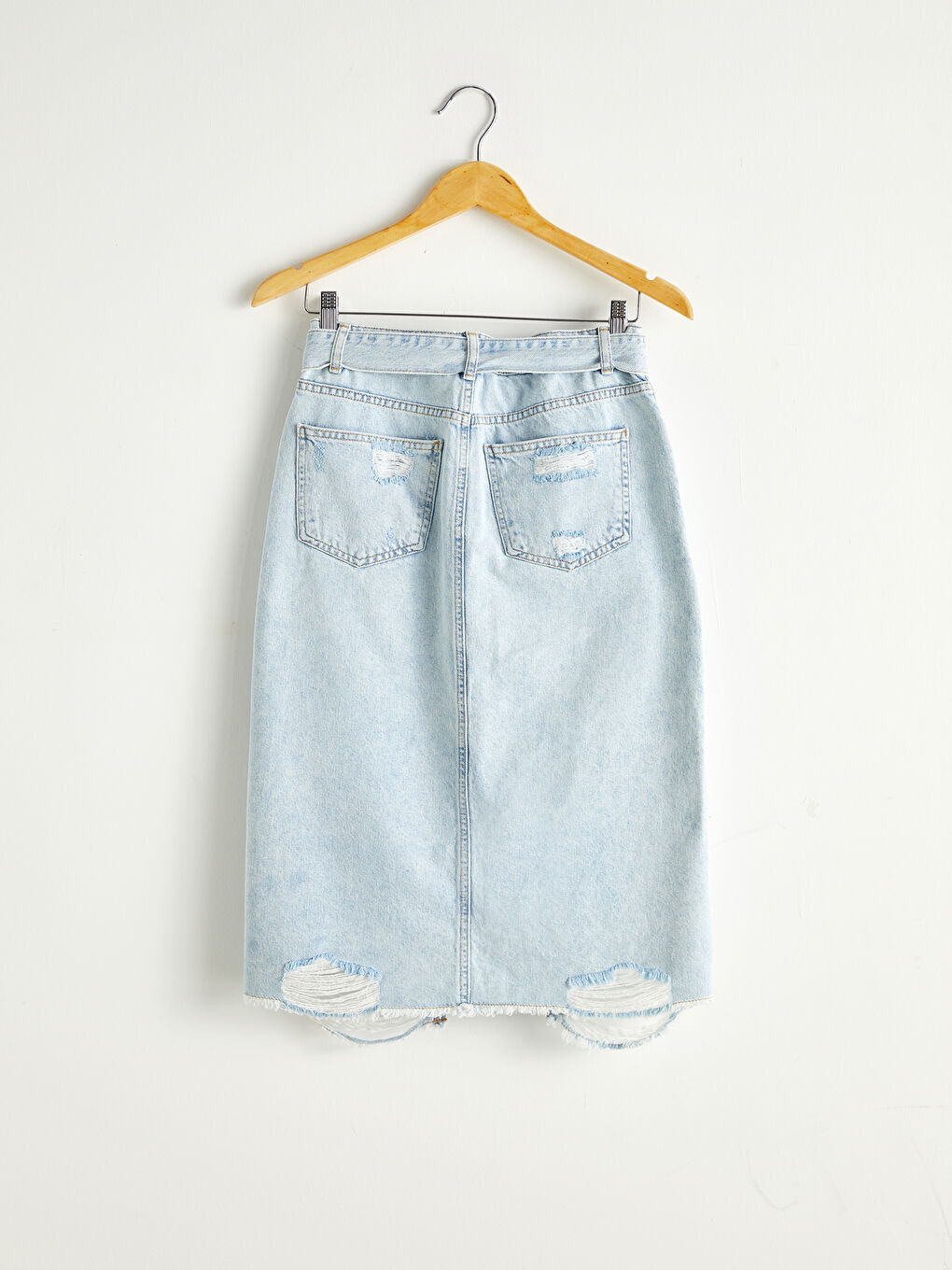 Belted Ripped Detail Jean Skirt-1