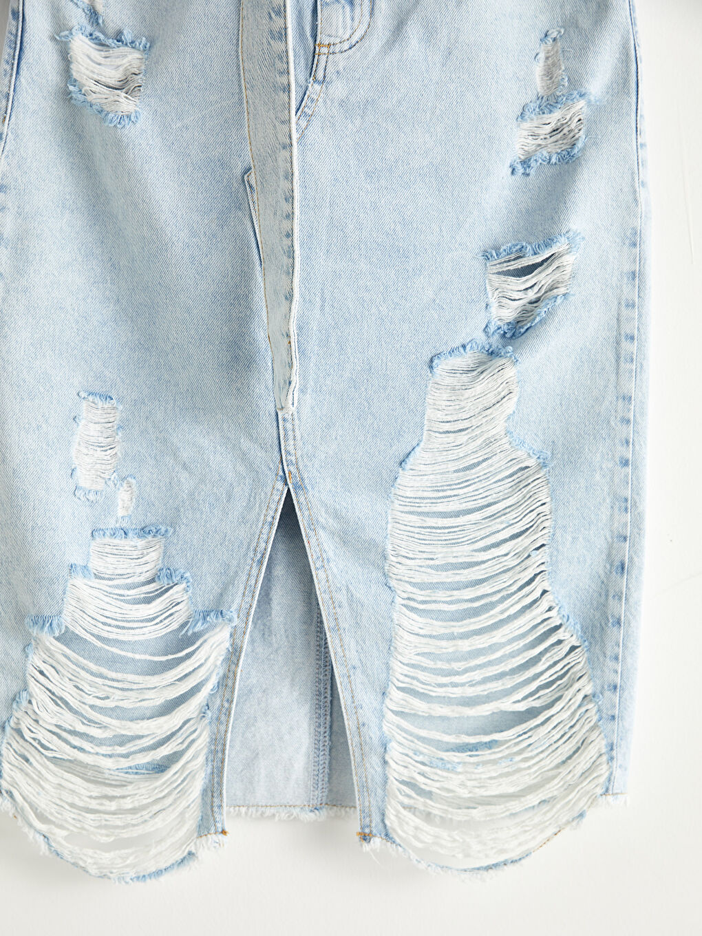 Belted Ripped Detail Jean Skirt-3