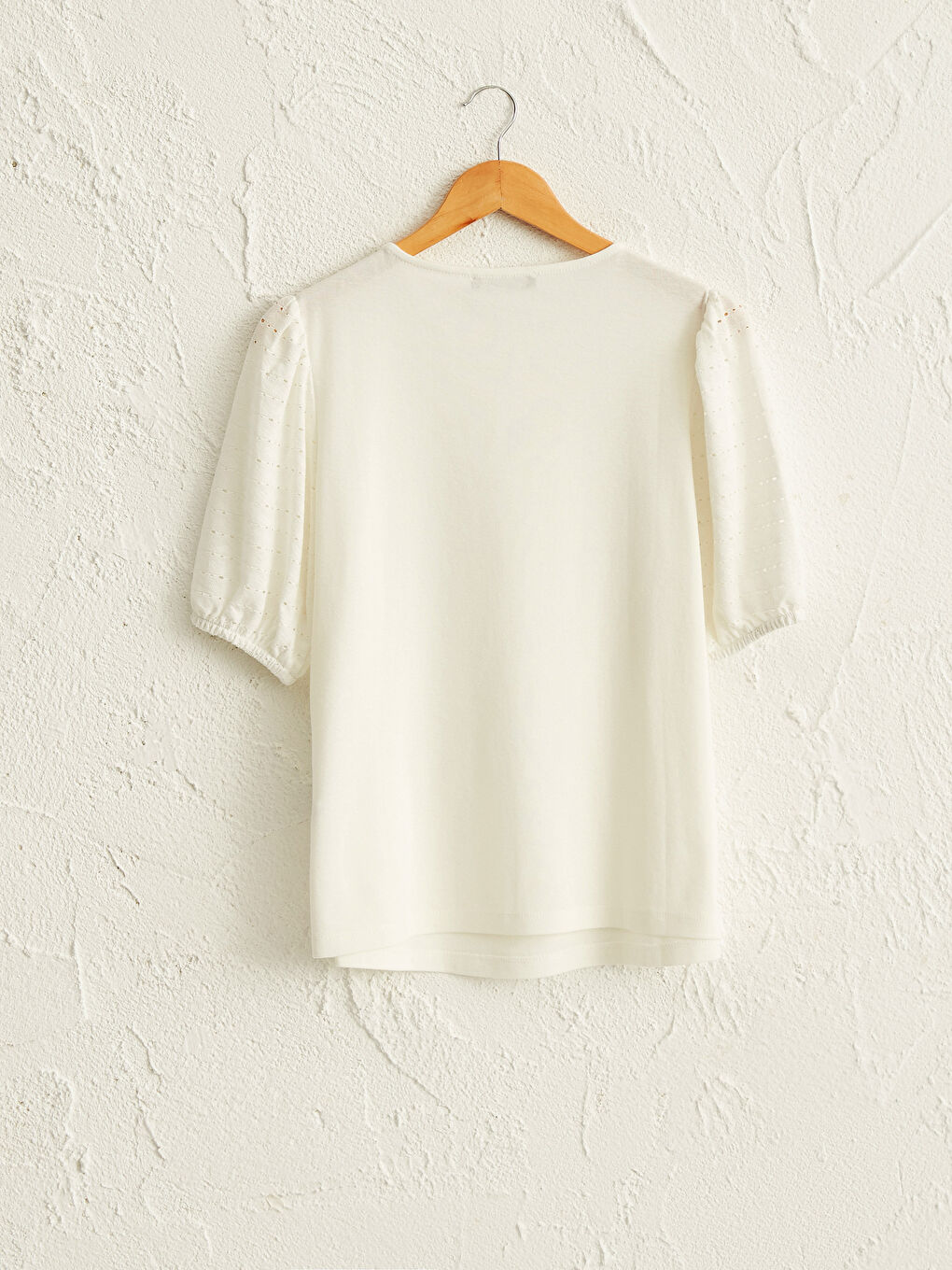 Ekru Bisiklet Yaka Kısa Kollu Penye Fistolu Hamile Bluz-1