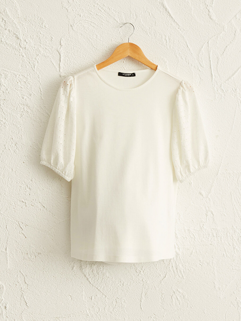 Ekru Bisiklet Yaka Kısa Kollu Penye Fistolu Hamile Bluz