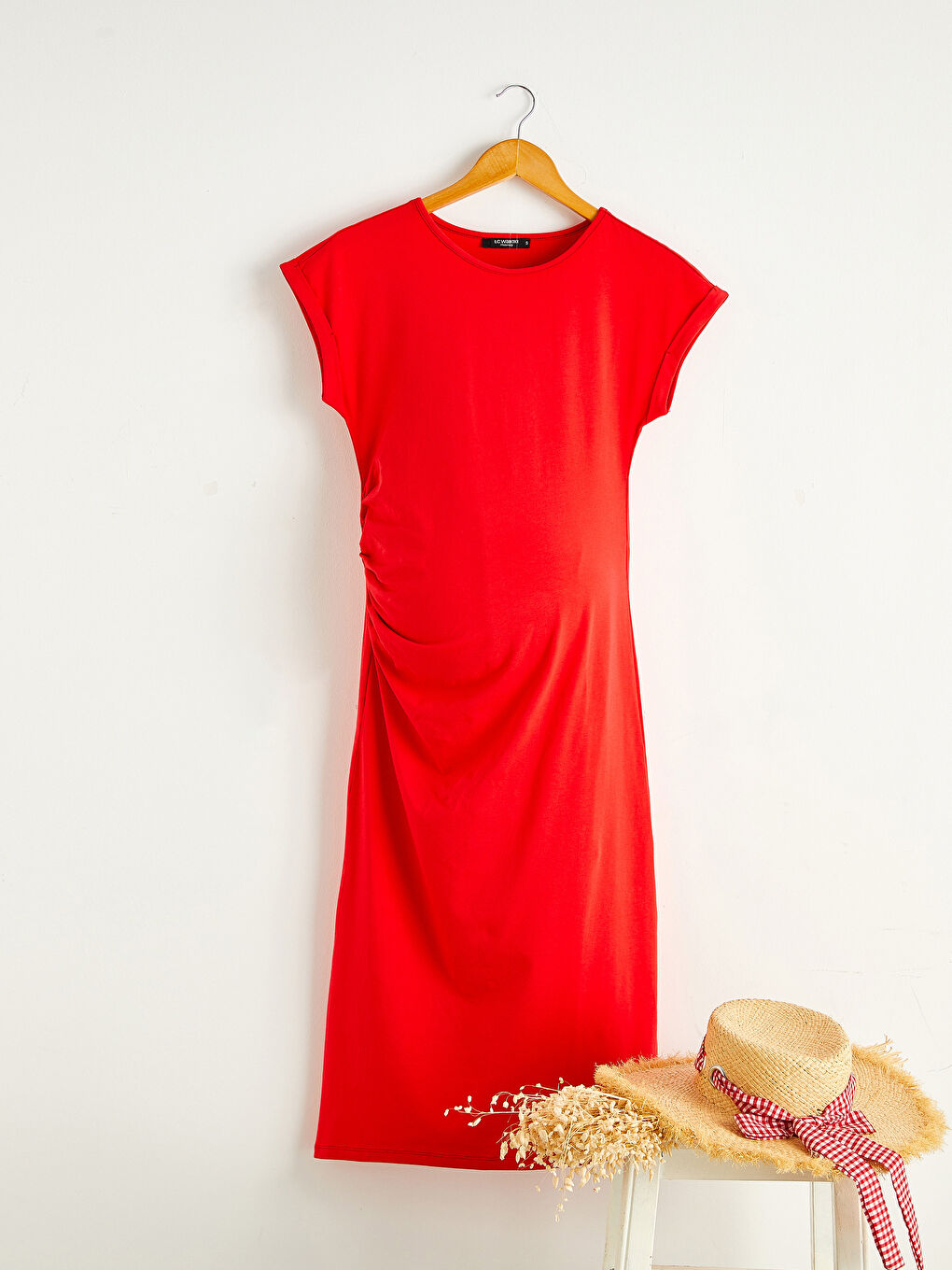 Kırmızı Pamuklu Hamile Elbise